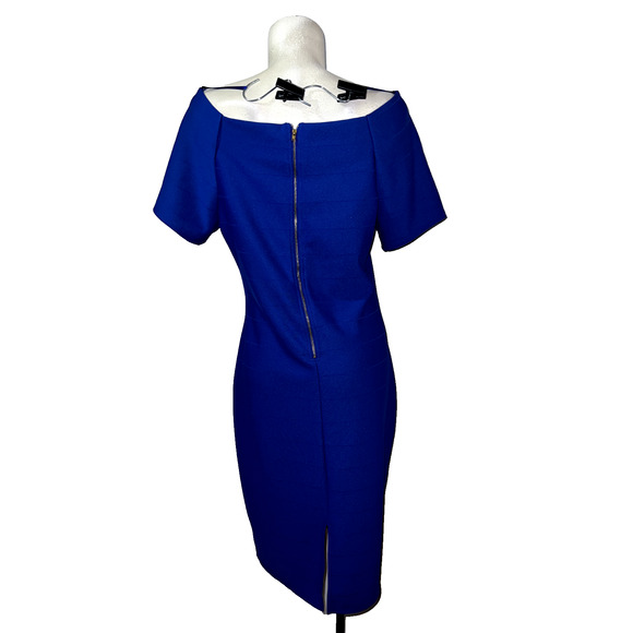 LOVE J Plus Size 1X Royal Blue Off Shoulder Rear Zip Ribbed Bodycon Dress Party - Picture 5 of 12